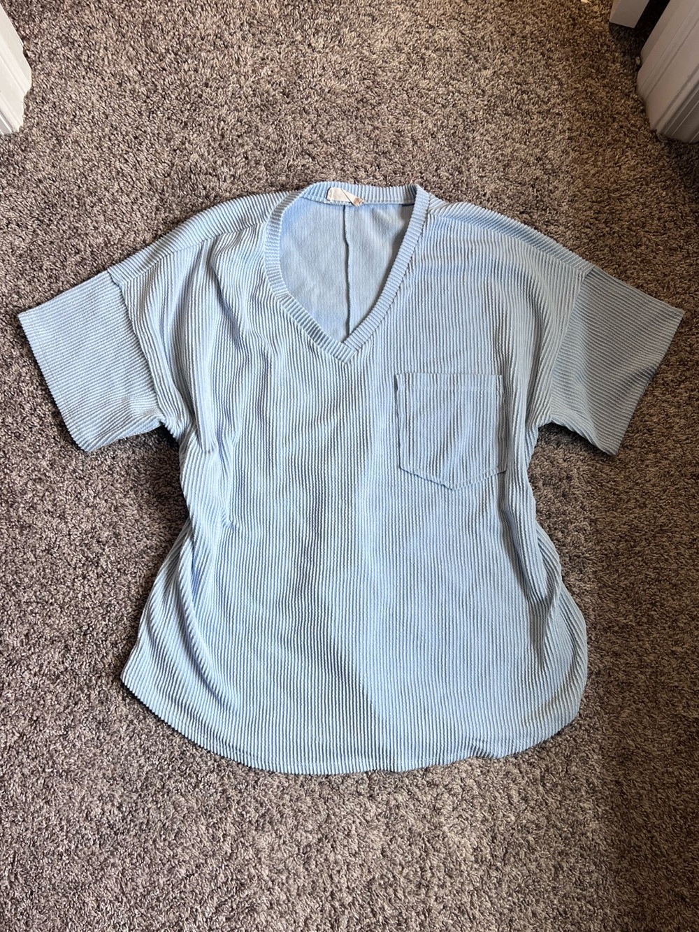 Altar'd State Light Blue Ribbed V-Neck Short Sleeve Tee